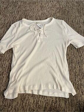 Madewell Cream Ribbed Lace-Up Short Sleeve Tee NWT